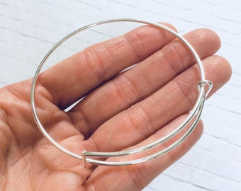 1 Silver Adjustable Bangle Bracelet / Charm Bracelet / Wire Bangle / Jewelry Making / Expandable Bracelet Bangle