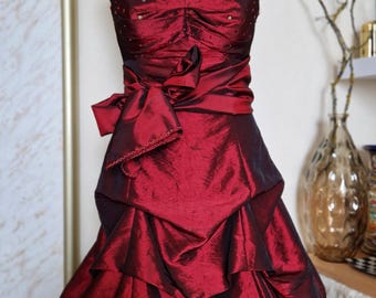90s Vintage MAY QUEEN Couture Taffeta Burgundy Prom Party Dress