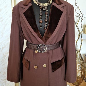 80s/90s Vintage Oversized Brown Blazer with Velvet and Gold Buttons
