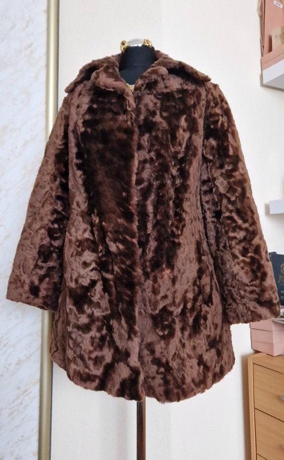 60s/70s Vintage Brown Teddy Bear Real Shearling F… - image 1