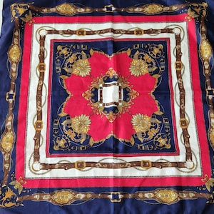 80s/90s Vintage Royal Equestrian Scarf in Blue and Red