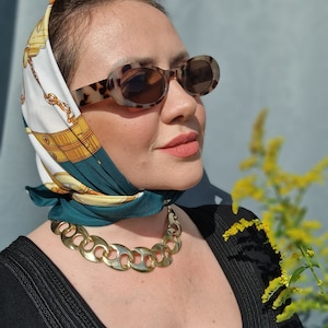 80s /90s Vintage Italian Equestrian Scarf In Green and Yellow