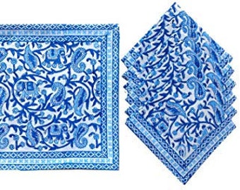 100% Cotton Indian Style Theme Dining Table Mats and Napkins Set of 6 Place-mats Runners