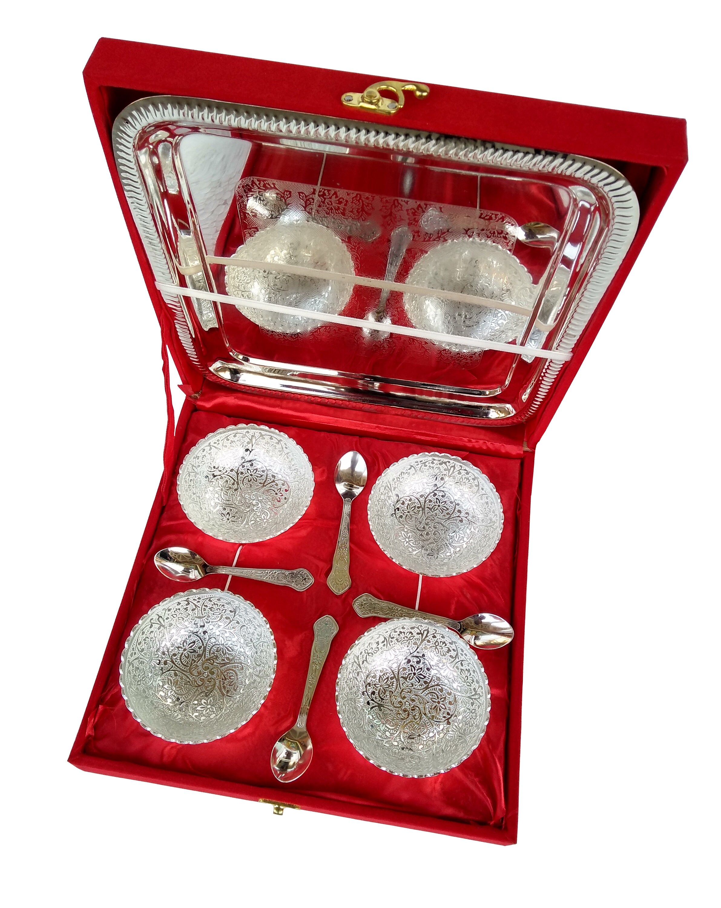 Silver Plated 4 Bowls,spoons 1 Tray Serving Bowl Set Christmas Gift Item Etsy