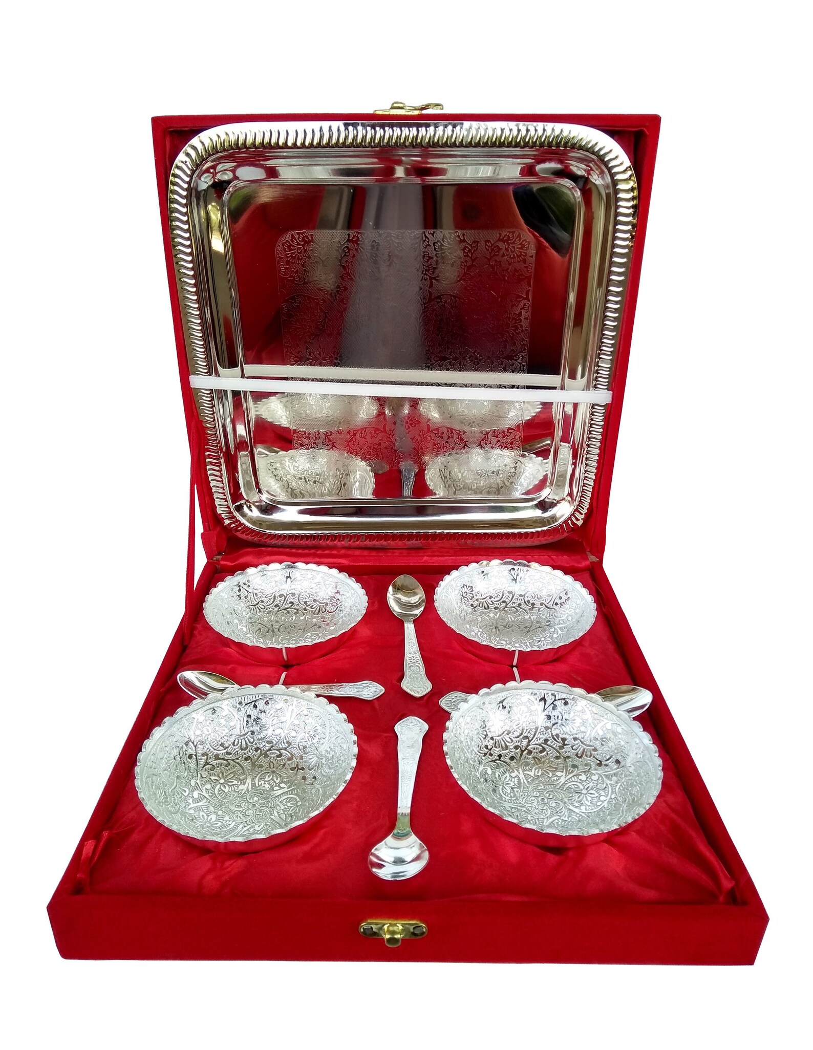 Silver Plated 4 Bowls,spoons 1 Tray Serving Bowl Set Christmas Gift