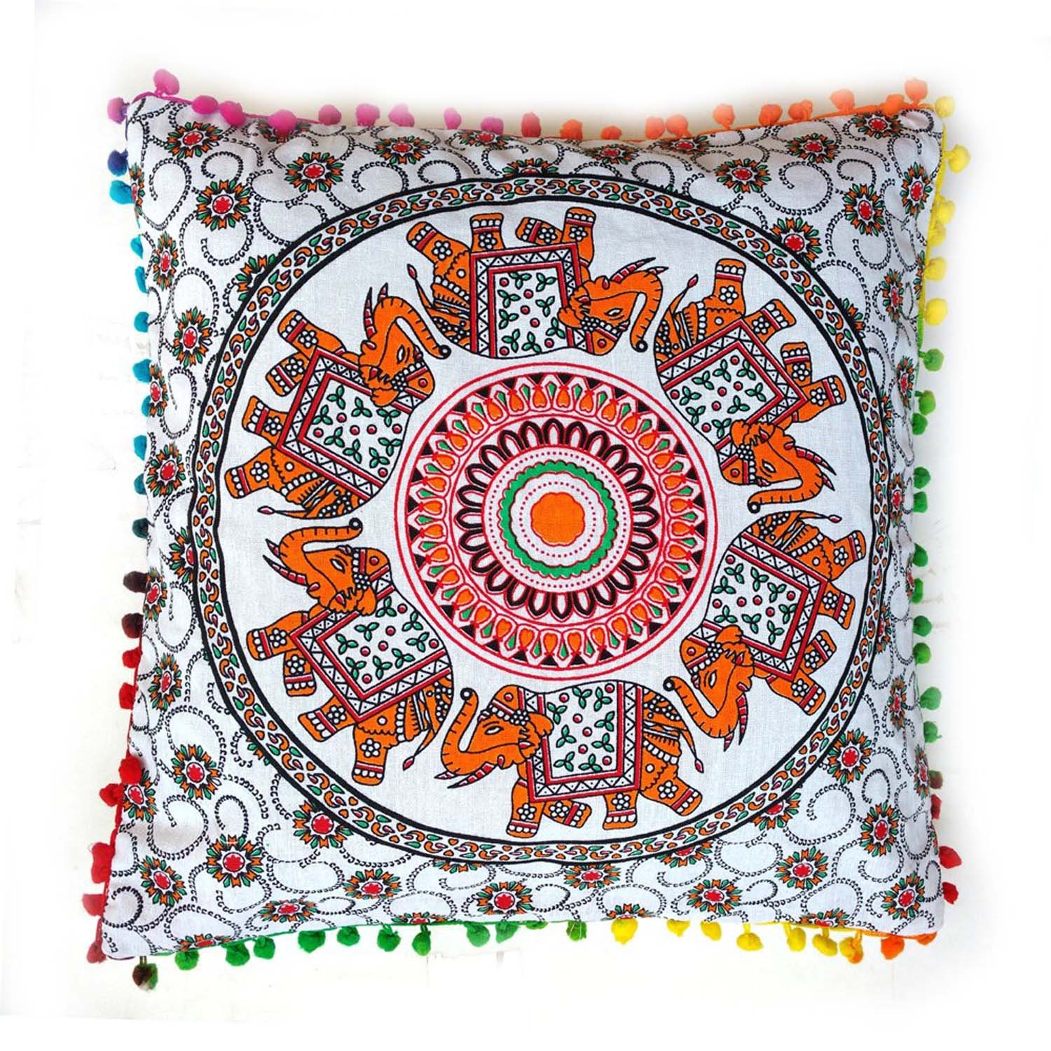 Multi Colored Pom Pom Mandala Elephant Throw Pillow Cover Case - Etsy