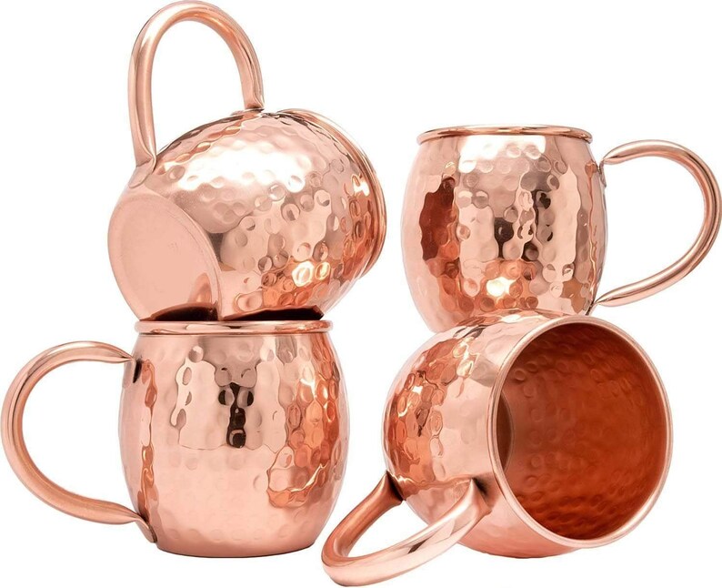 Hammered Copper Moscow Mule Barrel Mugs Set of 4 Etsy