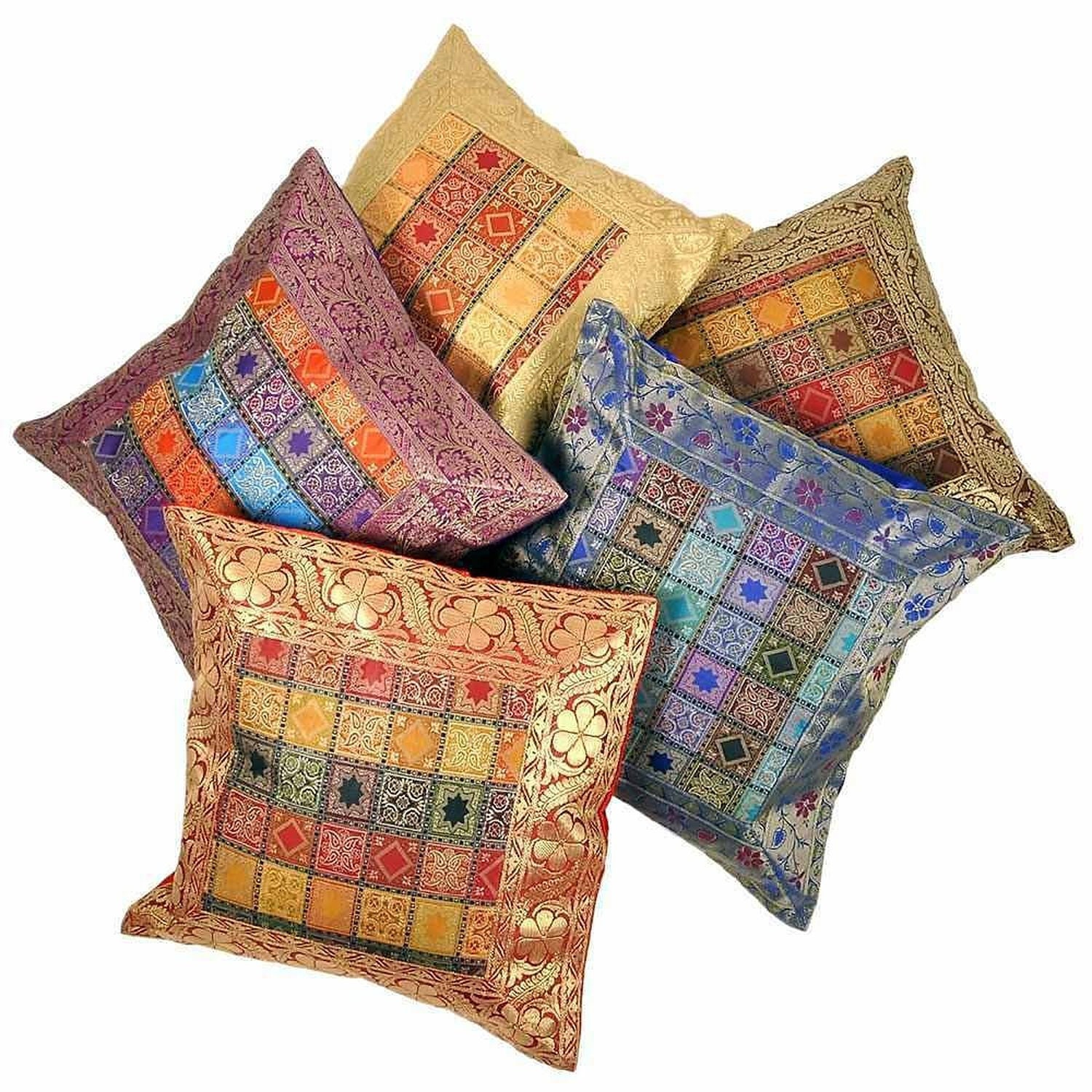 Hand Embroidery Brocade Indian Work Silk 5 Piece Cushion Cover - Etsy ...