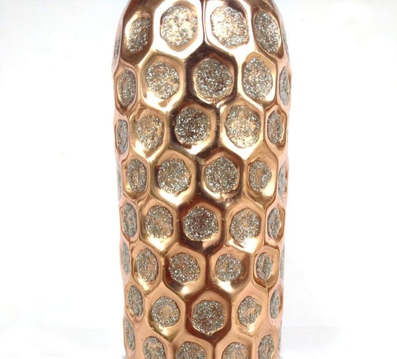 Pure Copper Big Hammered Hand Painted Silver Glitter Water Bottle 950ml