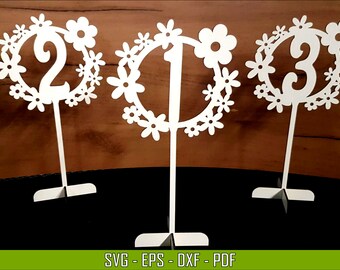 Table numbers 1-20 for wedding or baby shower, floral decor digital dxf svg pdf eps files for laser cutting