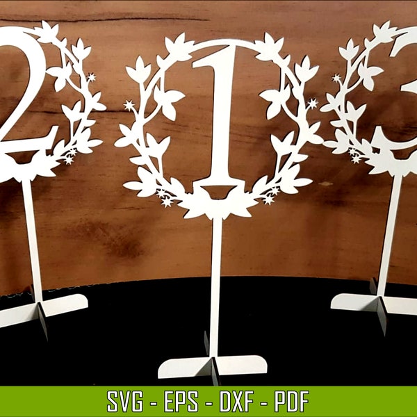 Table numbers 1-20 for wedding or baby shower, table decor digital dxf svg pdf eps files for laser cutting