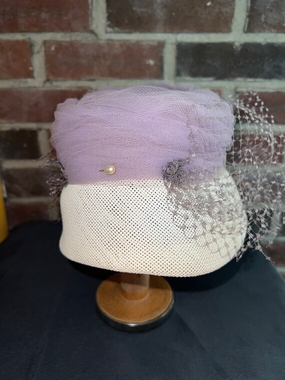 White Straw with Purple Surround Peach Basket Hat wit… Gem