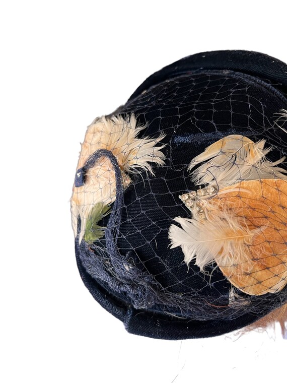 Blue Velvet Juliet Cap Fascinator with Feathers, … - image 4