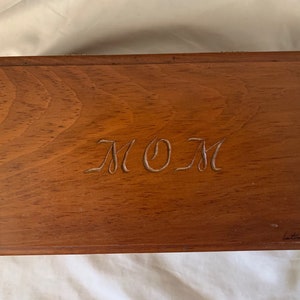 Handmade “Mom” Wood 5 compartment box for Jewelry, Tea, buttons or what have you.