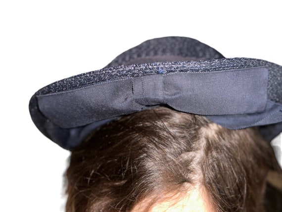 Black/Blue Sheen Straw Bowed Sun Hat - image 4
