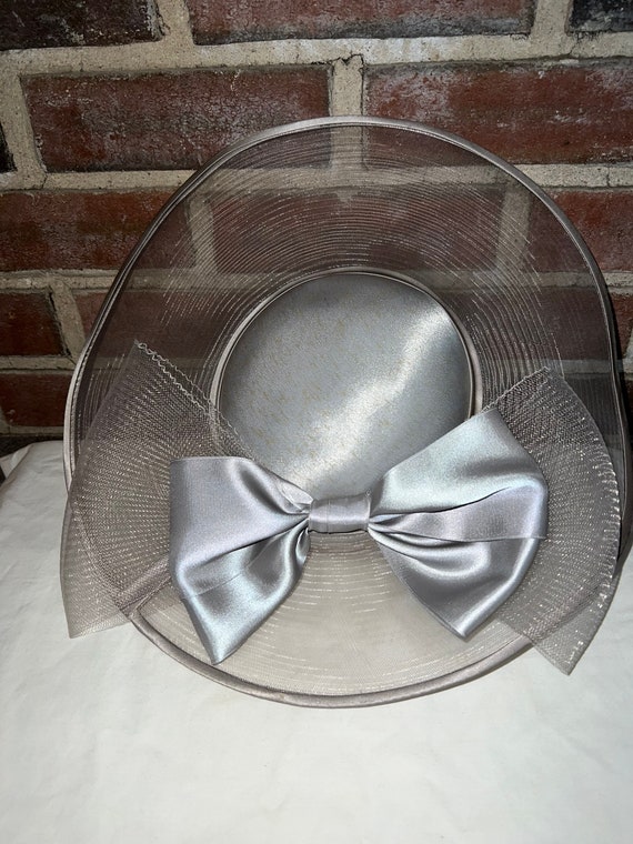 Vintage Gray Satin and Net Fascinator Hat Large Bow - Etsy