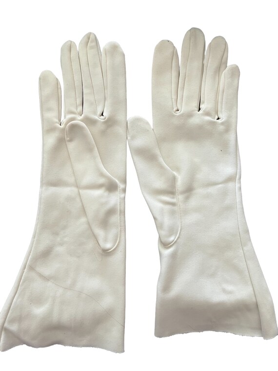 Long Off White Embroidered Vintage Gloves - image 3