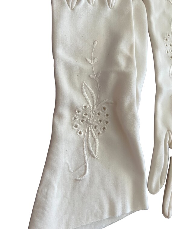Long Off White Embroidered Vintage Gloves - image 7