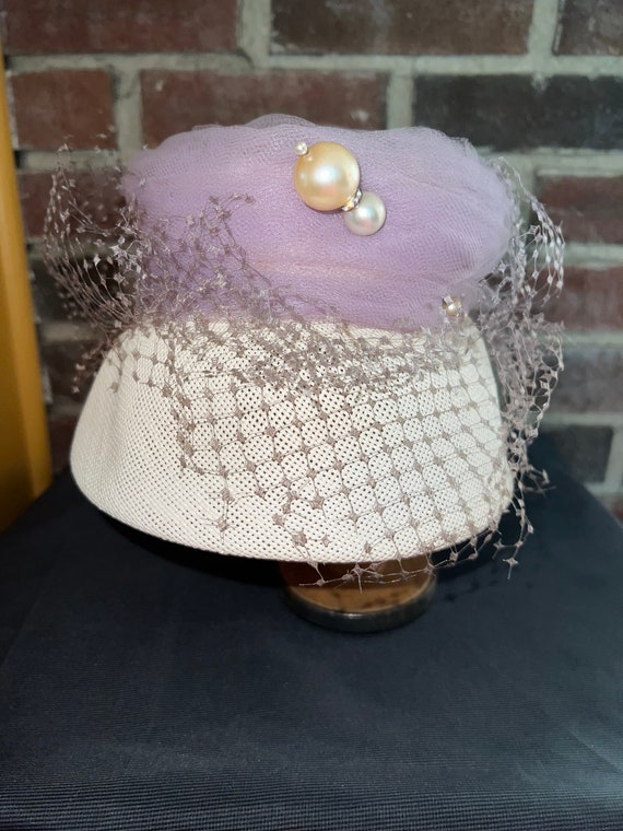 White Straw with Purple Surround Peach Basket Hat wit… Gem