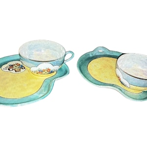 Pair of Lusterware Floral Basket Snack Set/ Toast and Tea Set Hand Painted Made in Japan EUC. (2 cups and 2 trays)