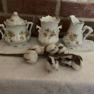 Floral 3 Piece Urn Vase, Sugar and Creamer Set Crown Logo Germany