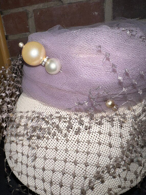 White Straw with Purple Surround Peach Basket Hat wit… Gem