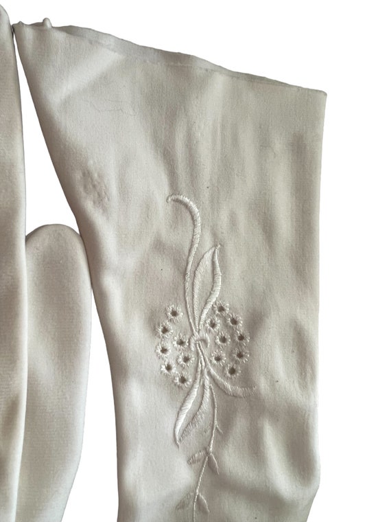 Long Off White Embroidered Vintage Gloves - image 4