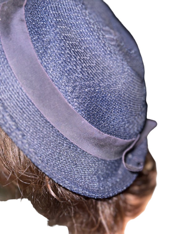 Black/Blue Sheen Straw Bowed Sun Hat - image 2