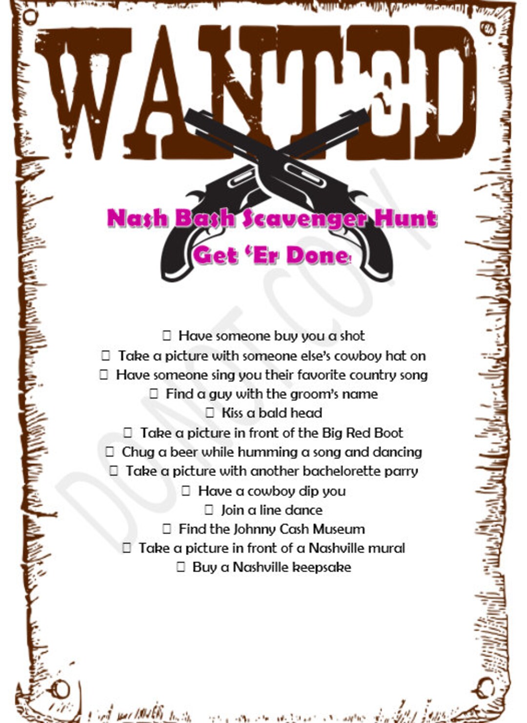 Nash Bash Get Er Done Scavenger Hunt Etsy