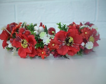 Corona roja para el cabello, corona ucraniana, corona bohemia, corona navideña
