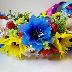Lush Ukrainian wreath Decoration for hair Wreath with poppies Large Flower Crown Ukrainian folk Head Attire for Women