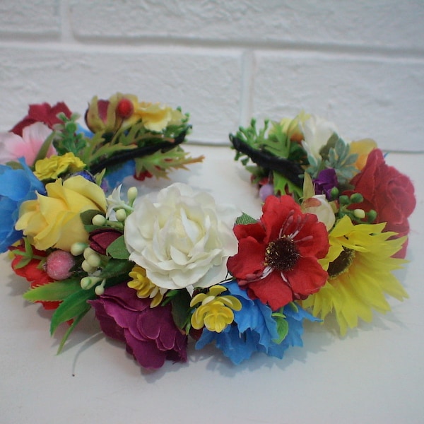 Color wreath, Ukrainian wreath, Boho wreath, Wreath with ribbons