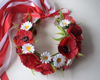 Tocado floral, corona ucraniana, corona de flores silvestres
