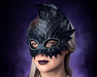 Black Feather Mask, Masquerade Masks Women, Raven Masquerade Mask, Black Swan Costume, Bird Mask, Mardi Gras, Elegant Gift for her