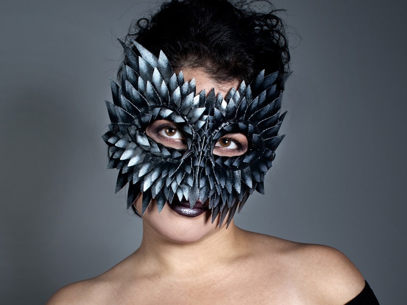 Silver Owl Mask, Masquerade Masks Women, Owl Mask, Leather Mask, Bird Mask, Burning Man, Mardi Gras, Festival Mask image 3