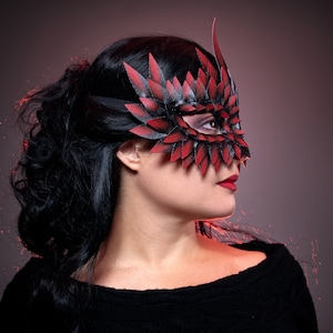 black masquerade mask with red tips