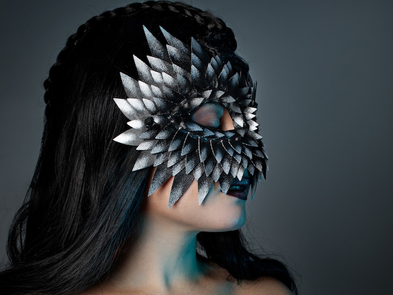 Silver Owl Mask, Masquerade Masks Women, Owl Mask, Leather Mask, Bird Mask, Burning Man, Mardi Gras, Festival Mask image 5