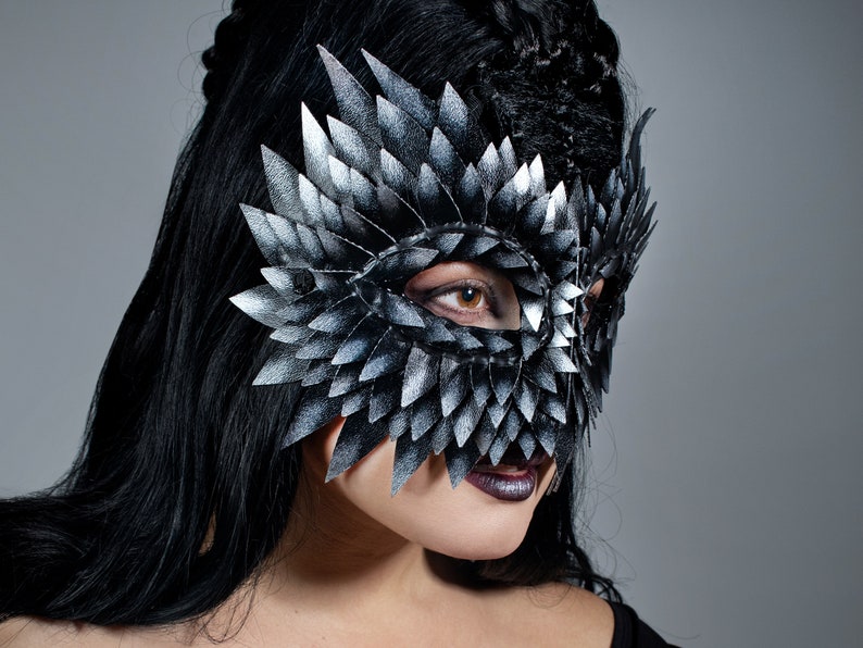 Silver Owl Mask, Masquerade Masks Women, Owl Mask, Leather Mask, Bird Mask, Burning Man, Mardi Gras, Festival Mask image 1