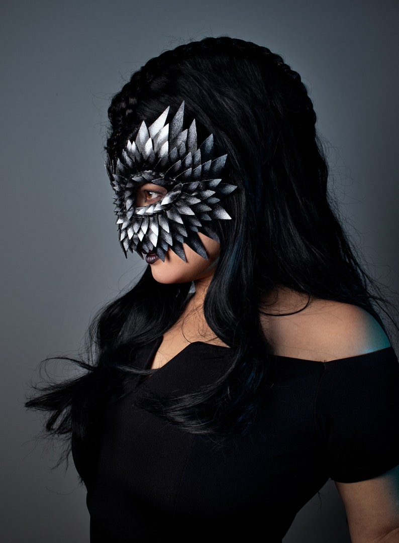 Silver Owl Mask, Masquerade Masks Women, Owl Mask, Leather Mask, Bird Mask, Burning Man, Mardi Gras, Festival Mask image 2