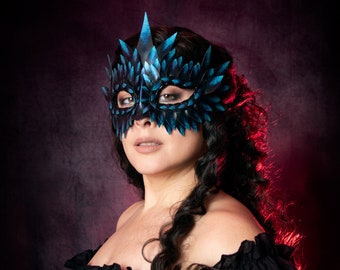 Masque d'oiseau bleu, masques de mascarade en couches pour femmes, costume de dragon bleu, cadeau de mardi gras