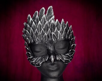 Silver Raven Feather Masquerade Mask