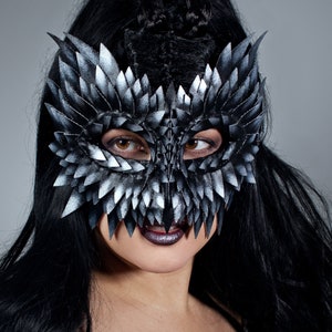 Silver Owl Mask, Masquerade Masks Women, Owl Mask, Leather Mask, Bird Mask, Burning Man, Mardi Gras, Festival Mask image 6