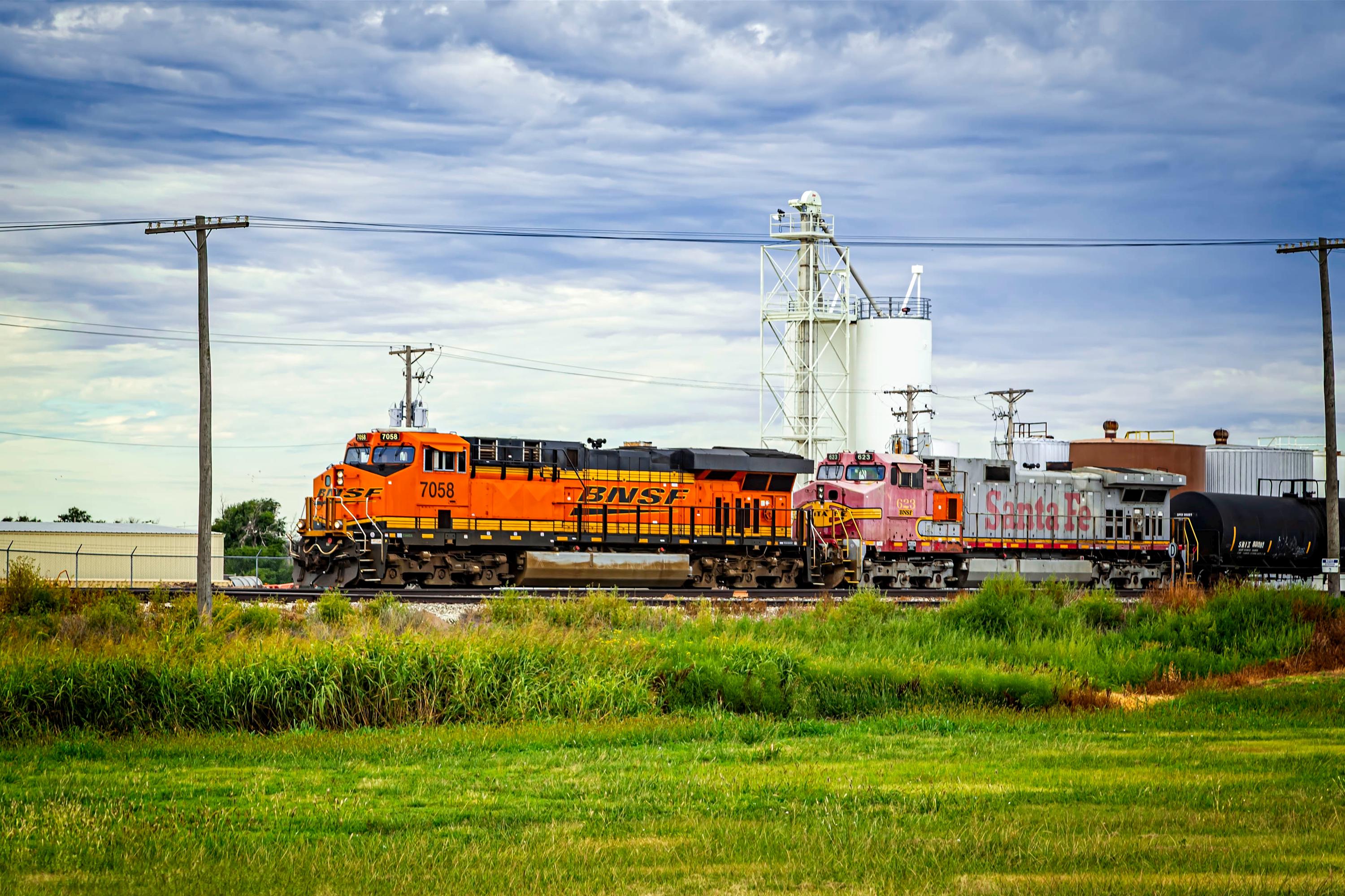 Burlington Northern Santa Fe Railroad - BNSF - Local Freight Train in Dodge City, Kansas working mixed freight for industry along the line.