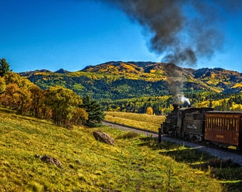 Cumbres and Toltec Narrow Gauge Railroad Route | Photograph | New Mexico, United States | travel, train, summer, mountains, skyline, west