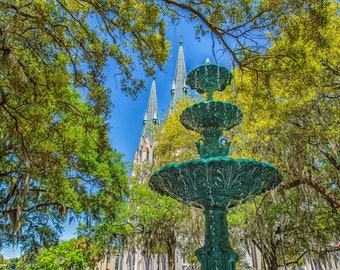 Lafayette Square Fountain, Savannah, Georgia Photography Wall Art Home Office Décor Photo available Framed, Unframed, Canvas, Metal, Acrylic