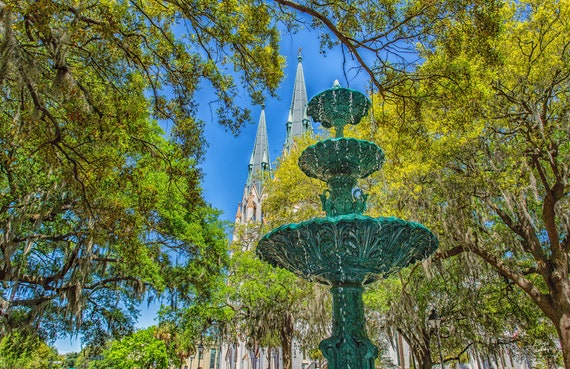 Lafayette Square Fountain, Savannah, Georgia Photography Wall Art Home Office Décor Photo available Framed, Unframed, Canvas, Metal, Acrylic