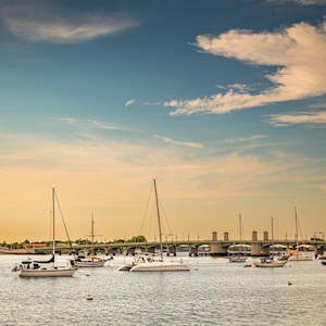 St. Augustine, Florida - Harbor at Golden Hour on the Matanzas – Sailboats and the Bridge of Lions Fine Art Photography Print
