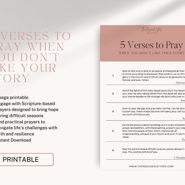 5 Verses to Pray When You Don't Like Your Story | Journal Printable | Bible Study Helper | Scripture Reference Guide | Immediate Download