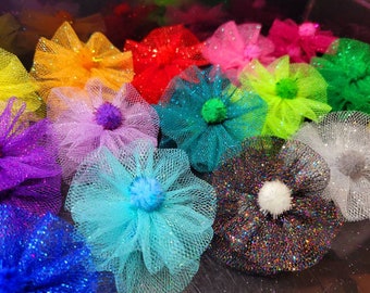 Rainbow Dog Bows, Custom Grooming Top-Knot Bows, Pink & Purple Dog Groomer's Bows, Red Dog Hair Bows, Colorful Dog Bows
