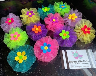 Flower Dog Bows, Hippie Daisy Grooming Top-Knot Bows, Dog Groomer's Bows, Flower Power bows, Hippie Flower bows, Dog Hair Bows